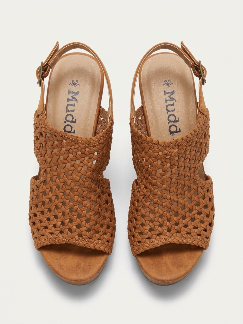 Mudd Tan Woven Platform Sandals Size 8 Slingback Cork Heel